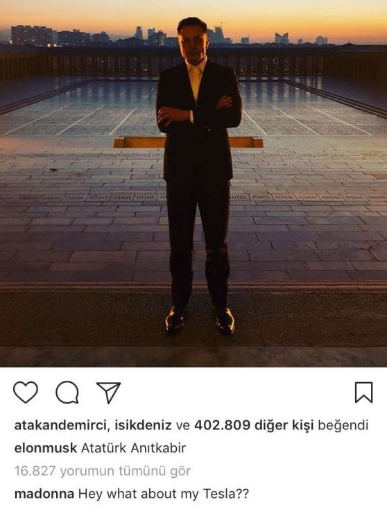 Musk'ın Anıtkabir paylaşımına en dikkat çeken yorum Madonna'dan